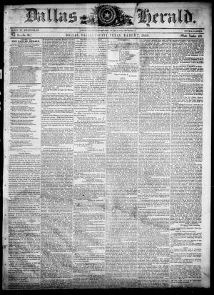 Primary view of object titled 'Dallas Herald. (Dallas, Tex.), Vol. 8, No. 36, Ed. 1 Wednesday, March 7, 1860'.