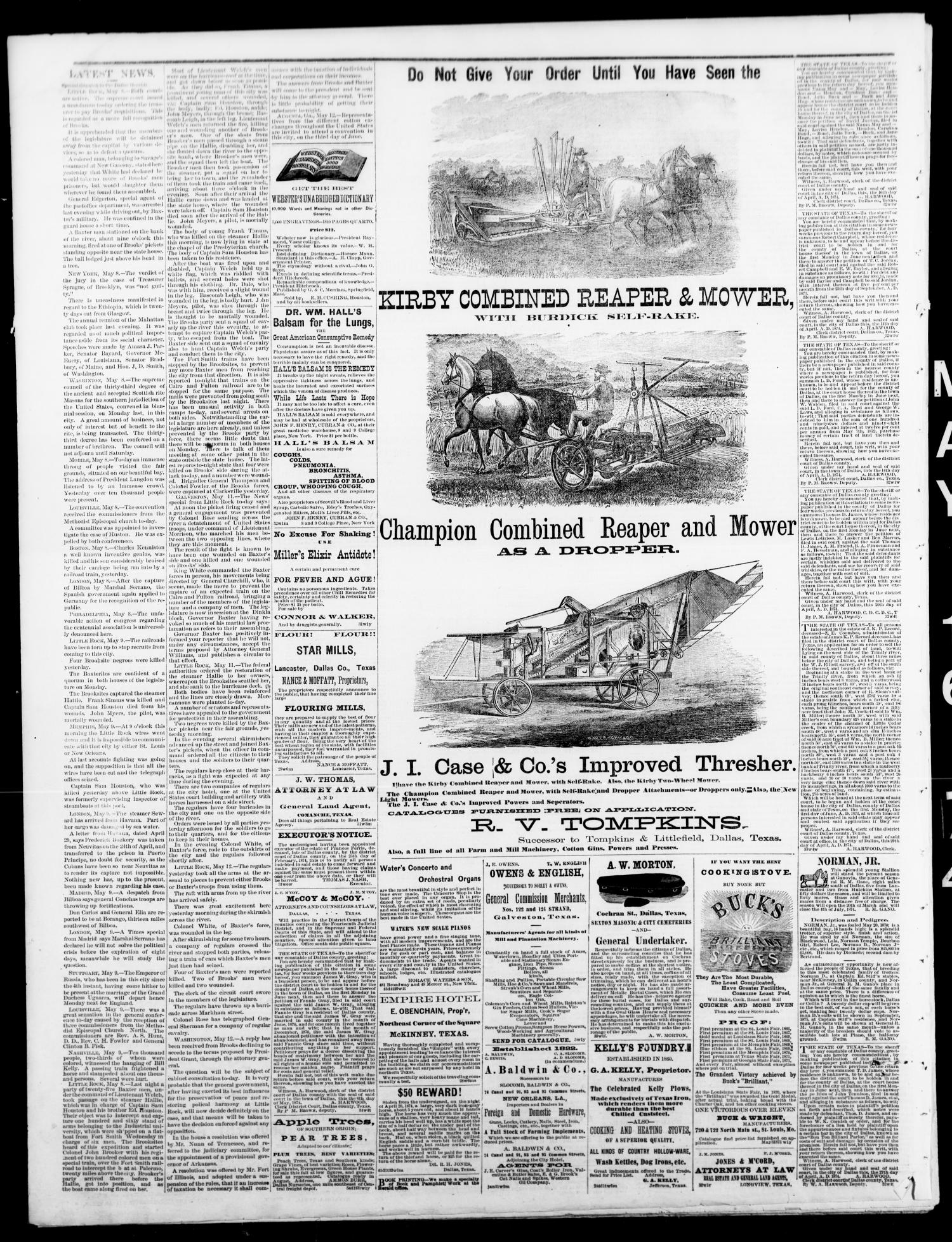 The Dallas Weekly Herald. (Dallas, Tex.), Vol. 21, No. 35, Ed. 1 Saturday, May 16, 1874
                                                
                                                    [Sequence #]: 4 of 4
                                                