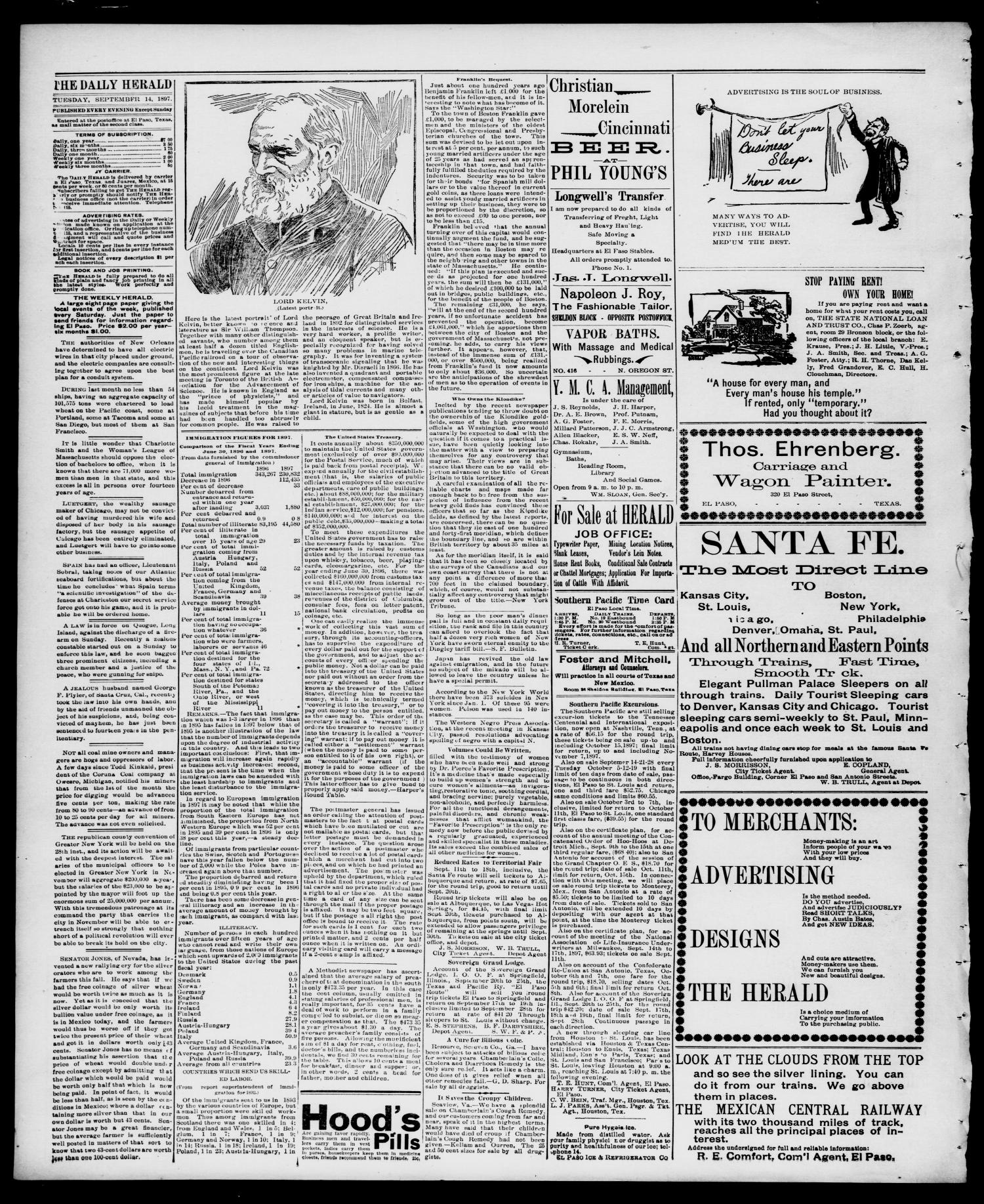 El Paso Daily Herald. (El Paso, Tex.), Vol. 17, No. 219, Ed. 1 Tuesday, September 14, 1897
                                                
                                                    [Sequence #]: 2 of 4
                                                