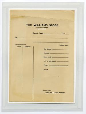 Primary view of object titled '[Blank Invoice for The Williams Store]'.