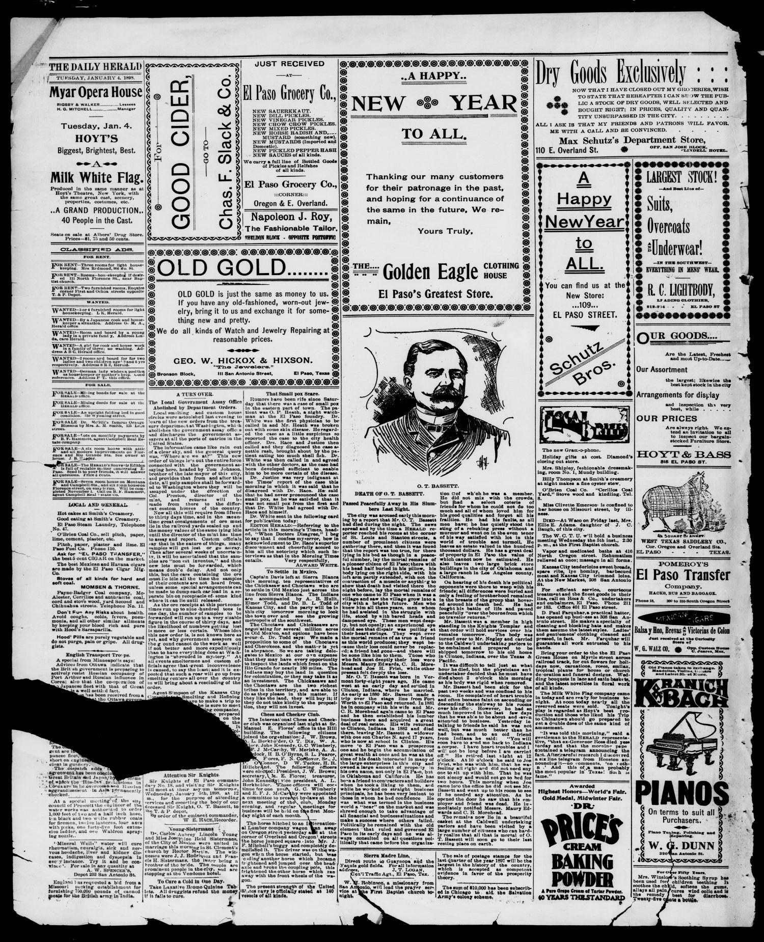 El Paso Daily Herald. (El Paso, Tex.), Vol. 18, No. 2, Ed. 1 Tuesday, January 4, 1898
                                                
                                                    [Sequence #]: 4 of 4
                                                