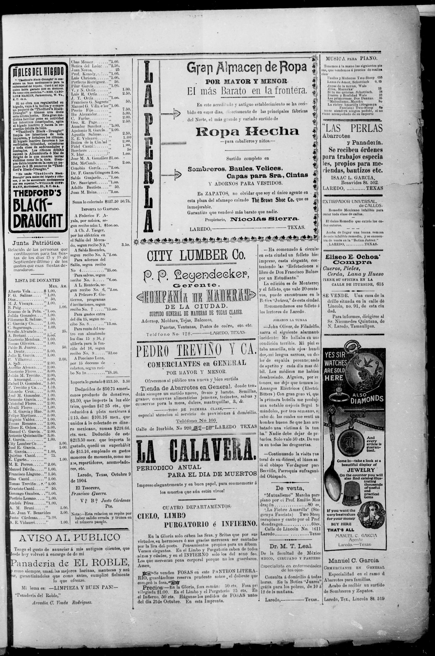 El Democrata Fronterizo. (Laredo, Tex.), Vol. 7, No. 370, Ed. 1 Saturday, October 15, 1904
                                                
                                                    [Sequence #]: 3 of 4
                                                