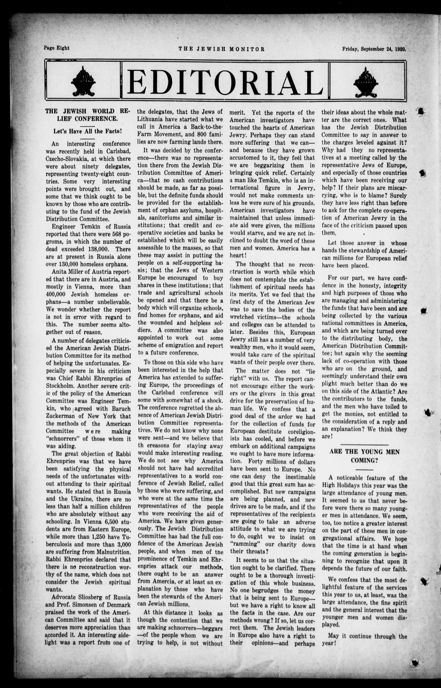 The Jewish Monitor (Fort Worth-Dallas, Tex.), Vol. 10, No. 1, Ed. 1 Friday, September 24, 1920
                                                
                                                    [Sequence #]: 8 of 16
                                                