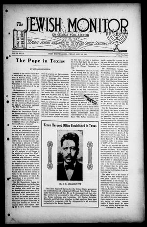 Primary view of The Jewish Monitor (Fort Worth-Dallas, Tex.), Vol. 9, No. 14, Ed. 1 Friday, July 22, 1921