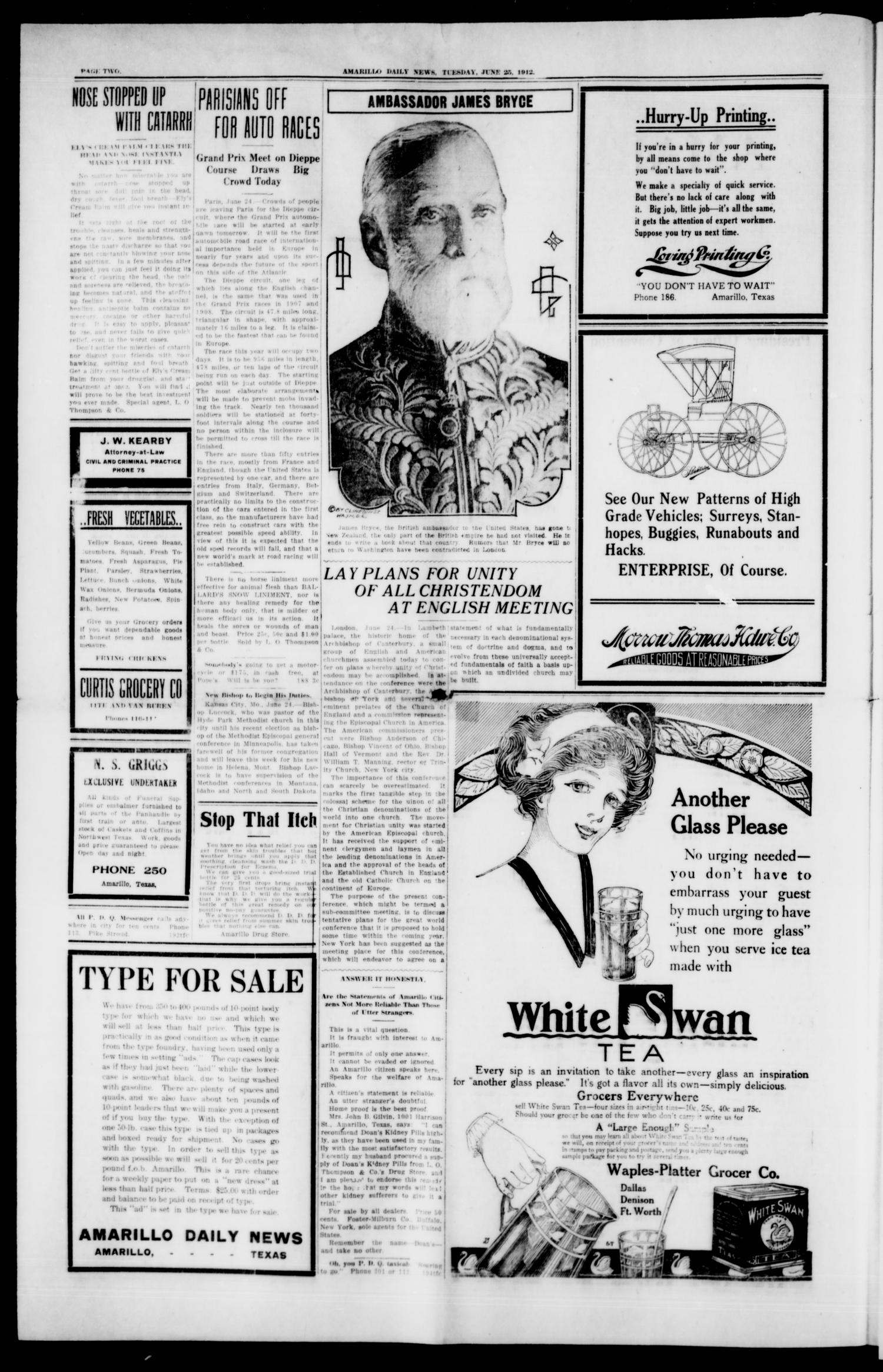 Amarillo Daily News (Amarillo, Tex.), Vol. 3, No. 201, Ed. 1 Tuesday, June 25, 1912
                                                
                                                    [Sequence #]: 2 of 8
                                                