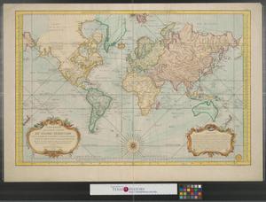 Primary view of object titled 'Carte réduite des parties connues du globe terrestre : dressée au dépost des cartes plans et journaux de la marine pour le service des vaisseaux français.'.