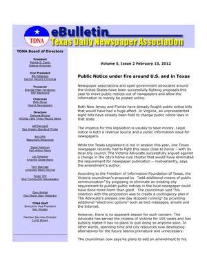 Primary view of object titled 'eBulletin, Vol. 5, No. 2, Ed. 1 Wednesday, February 15, 2012'.