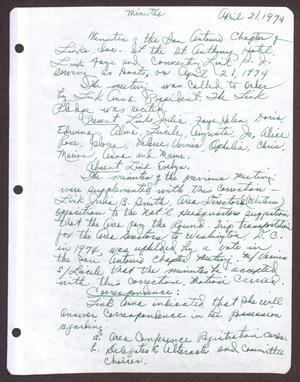 Primary view of object titled '[Minutes for the San Antonio Chapter of the Links, Inc. Meeting - April 21, 1974]'.