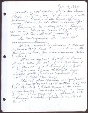 Primary view of object titled '[Minutes for the San Antonio Chapter of the Links, Inc. Meeting - June 11, 1974]'.