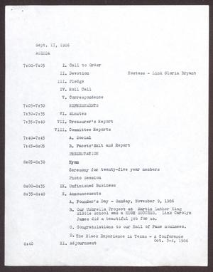 Primary view of object titled '[Agenda for the San Antonio Chapter of the Links, Inc. Meeting - September 17, 1986]'.