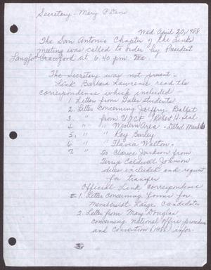 Primary view of object titled '[Minutes for the San Antonio Chapter of the Links, Inc. Meeting - April 20, 1988, Part 1]'.