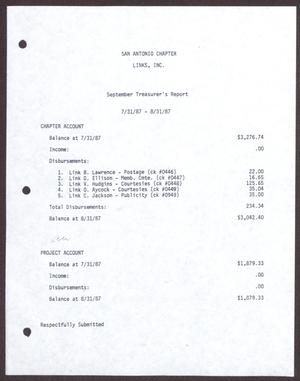 Primary view of object titled '[Status Report: Treasurer's Report - September 1987]'.