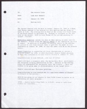 Primary view of object titled '[Links Chapter Documentation: Notice of Regular Link Meeting for San Antonio Chapter on January 21, 1990]'.
