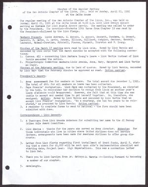 Primary view of object titled '[Minutes for the San Antonio Chapter of the Links, Inc. Meeting - April 21, 1991]'.