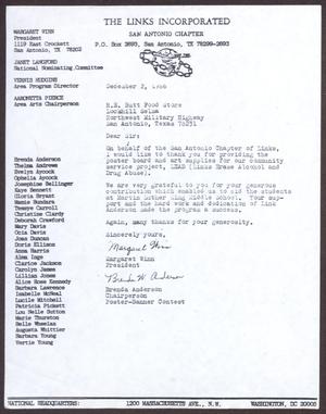 Primary view of object titled '[Letter from Margaret Winn and Brenda Anderson to H. E. Butt Food Store - December 2, 1986]'.