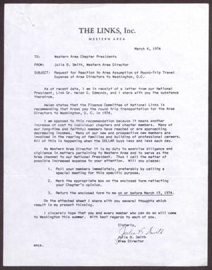 Primary view of object titled '[Letter from Julia B. Smith to Western Area Chapter Presidents - March 4, 1974]'.