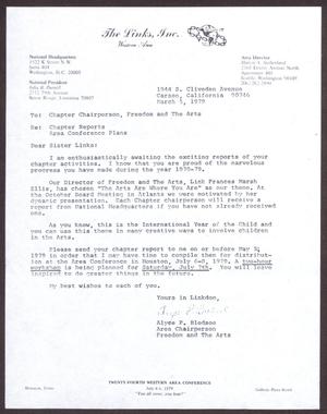 Primary view of object titled '[Letter from Alyce P. Bledsoe to Chapter Chairperson, Freedom and the Arts - March 5, 1979]'.