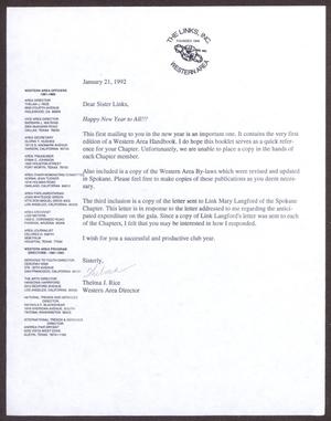 Primary view of object titled '[Letter from Thelma Rice to Sister Links - January 21, 1992]'.