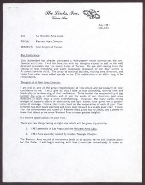 Primary view of object titled '[Letter from Western Area Director Bobbie Whitehead to All Western Area Links - July 1981]'.
