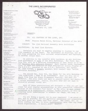 Primary view of object titled '[Letter from Frances Marsh Ellis to All Chapters of The Links, Inc. - February 22, 1982]'.