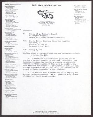 Primary view of object titled '[Memorandum from Lois A. Sayles to Members of the Executive Council - January 8, 1982]'.