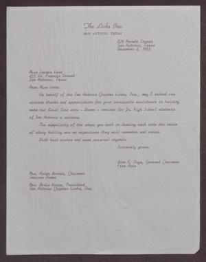 Primary view of object titled '[Letter from Alma K. Inge to Leonor Lara - December 2, 1965]'.