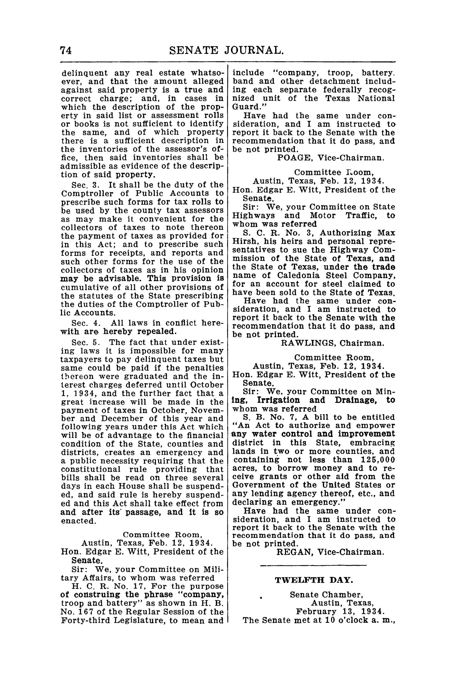 Journal of the Senate of Texas being the Second Called Session of the Forty-Third Legislature
                                                
                                                    74
                                                
