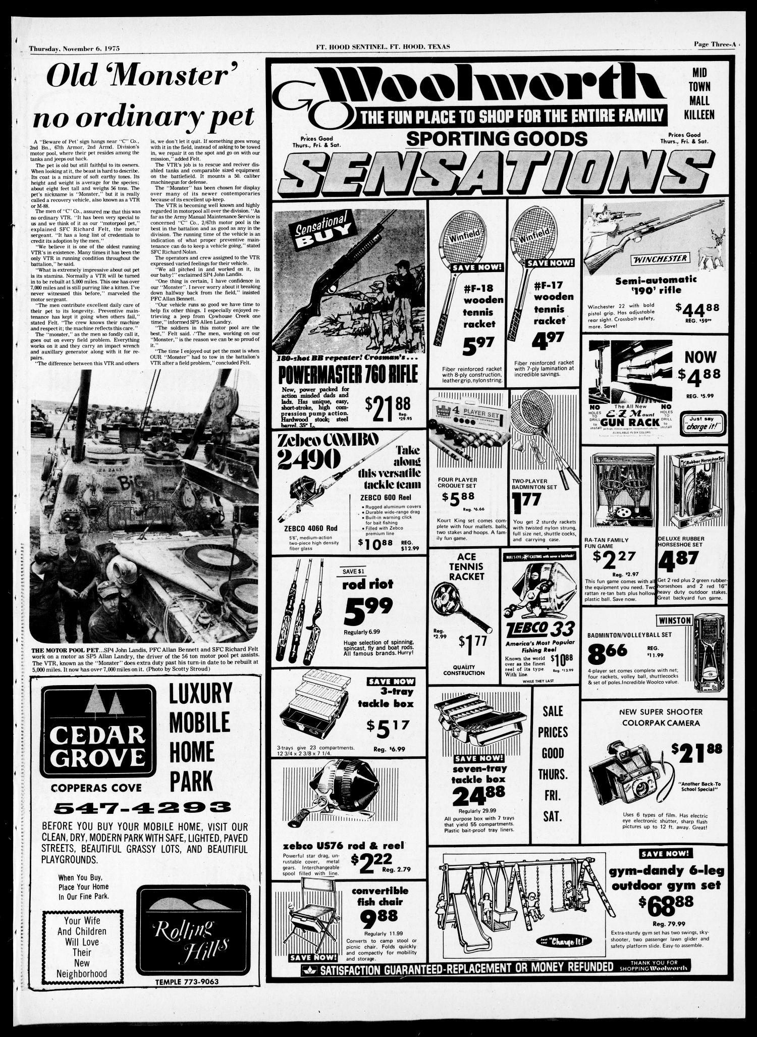 The Fort Hood Sentinel (Temple, Tex.), Vol. 34, No. 35, Ed. 1 Thursday, November 6, 1975
                                                
                                                    [Sequence #]: 3 of 20
                                                