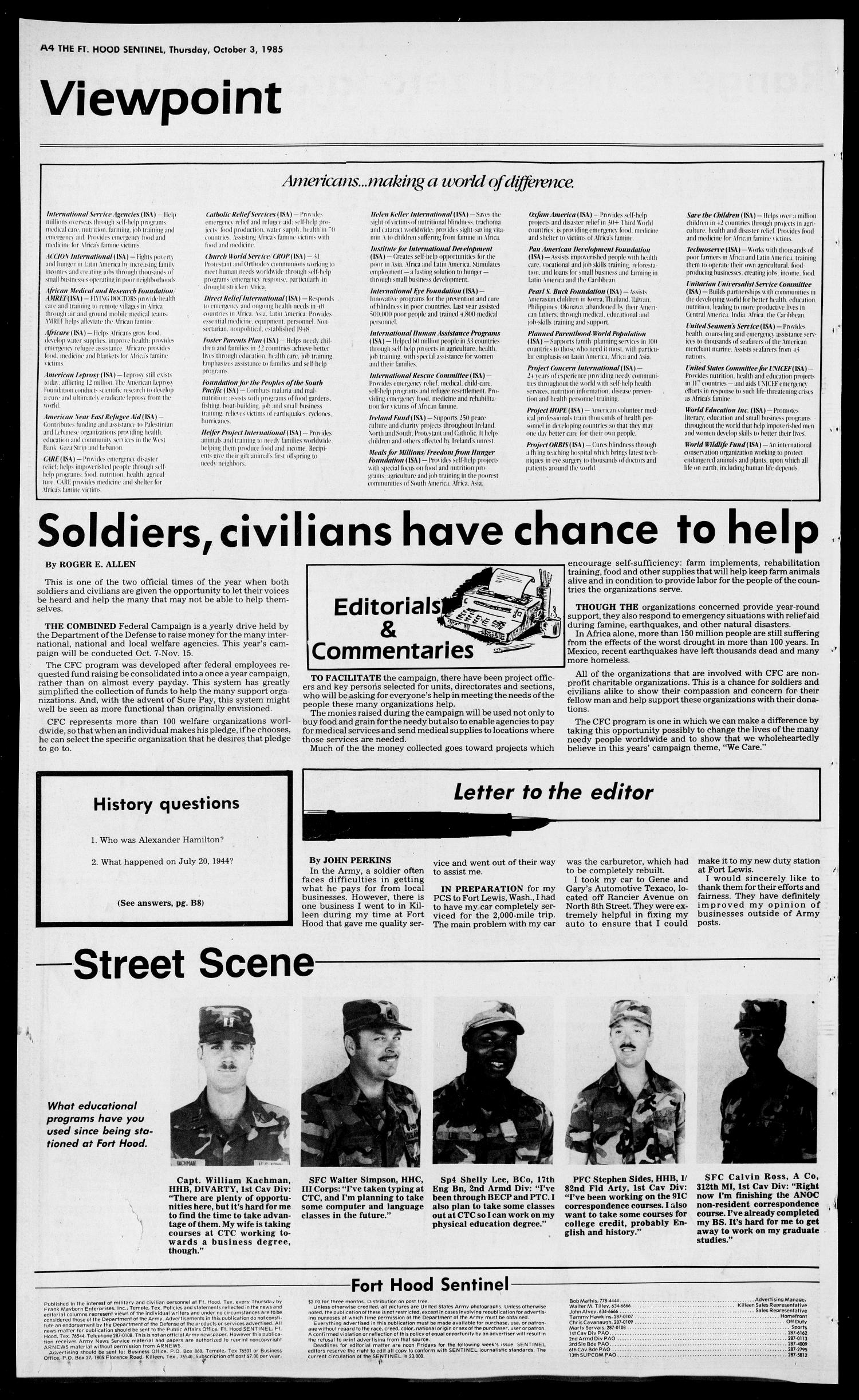 The Fort Hood Sentinel (Temple, Tex.), Vol. 44, No. 22, Ed. 1 Thursday, October 3, 1985
                                                
                                                    [Sequence #]: 4 of 40
                                                