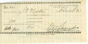 Primary view of object titled '[Receipt from the Office of Depot Quarter Master, Austin, TX, for one mule]'.