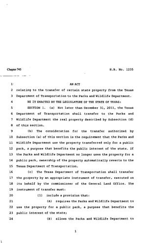 Primary view of object titled '82nd Texas Legislature, Regular Session, House Bill 1235, Chapter 745'.
