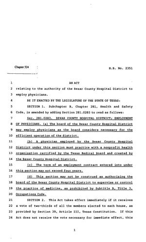 Primary view of object titled '82nd Texas Legislature, Regular Session, House Bill 2351, Chapter 524'.