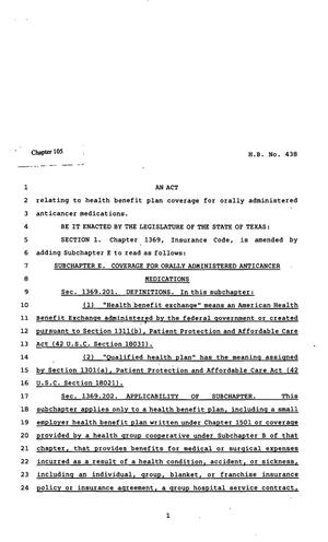 Primary view of object titled '82nd Texas Legislature, Regular Session, House Bill 438, Chapter 105'.