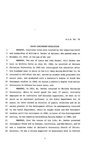 Primary view of object titled '82nd Texas Legislature, Regular Session, House Concurrent Resolution 76'.