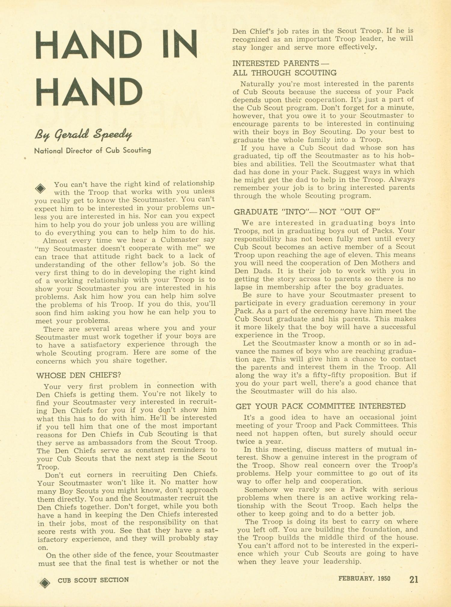 Scouting, Volume 38, Number 2, February 1950
                                                
                                                    21
                                                