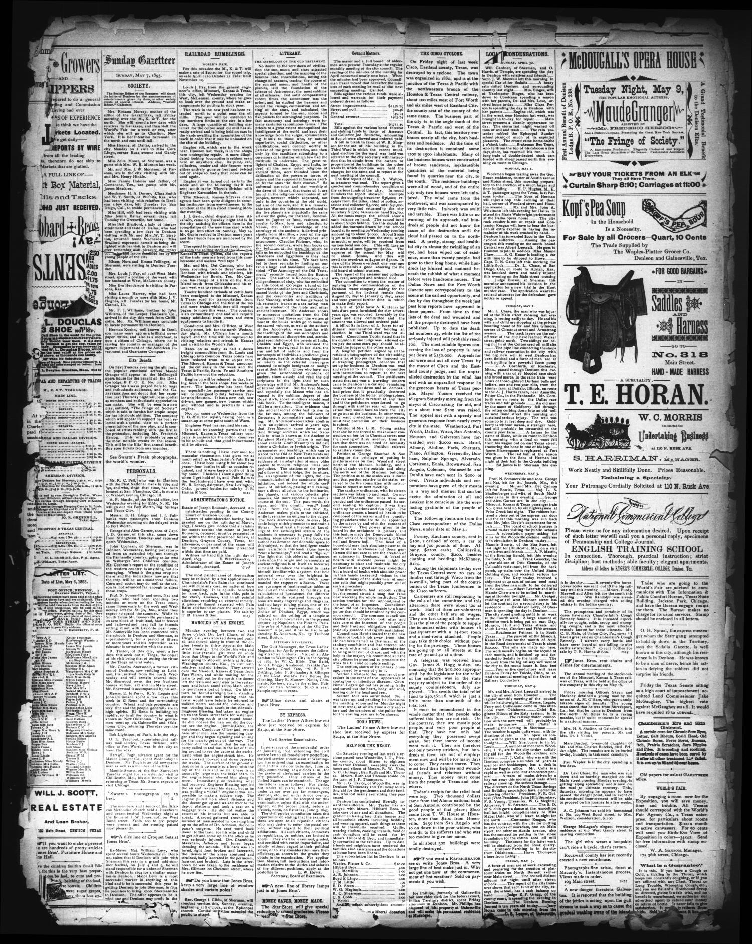 The Sunday Gazetteer. (Denison, Tex.), Vol. 12, No. 2, Ed. 1 Sunday, May 7, 1893
                                                
                                                    [Sequence #]: 4 of 4
                                                