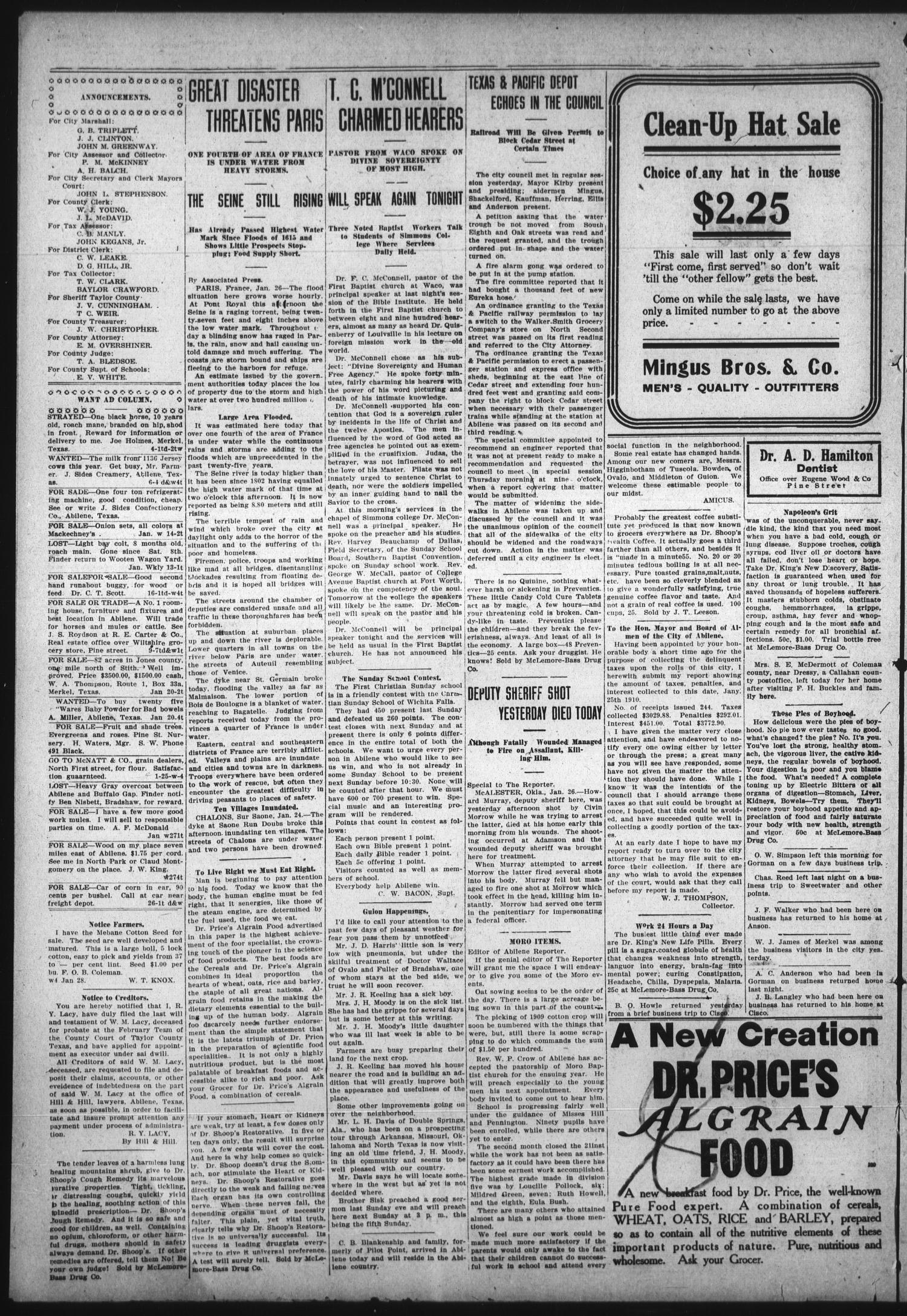 The Abilene Reporter (Abilene, Tex.), Vol. 30, No. 25, Ed. 1 Friday, January 28, 1910
                                                
                                                    [Sequence #]: 12 of 12
                                                