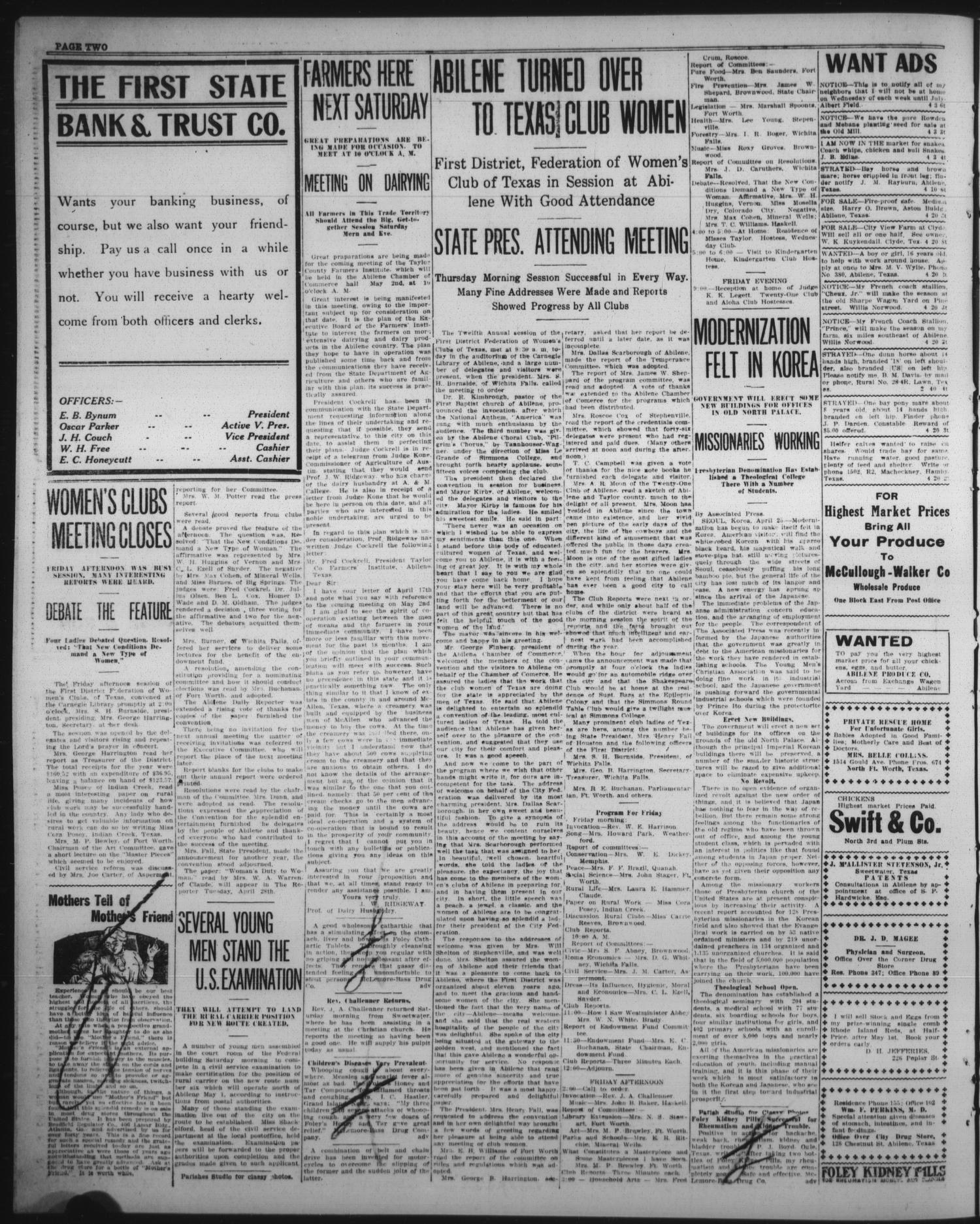 The Abilene Semi-Weekly Reporter (Abilene, Tex.), Vol. 32, No. 30, Ed. 1 Tuesday, April 28, 1914
                                                
                                                    [Sequence #]: 2 of 6
                                                