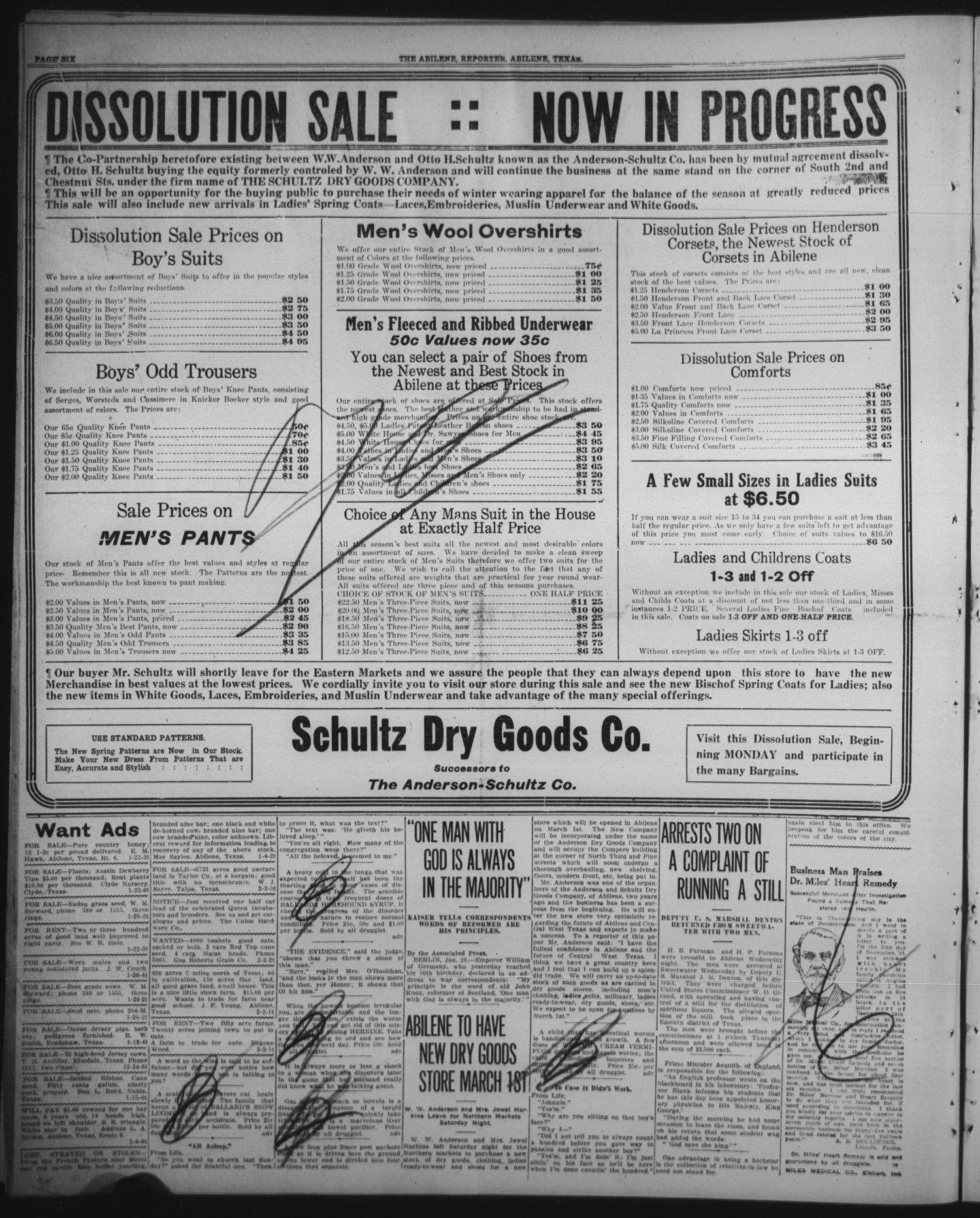 The Abilene Semi-Weekly Reporter (Abilene, Tex.), Vol. 32, No. 111, Ed. 1 Tuesday, February 2, 1915
                                                
                                                    [Sequence #]: 6 of 8
                                                
