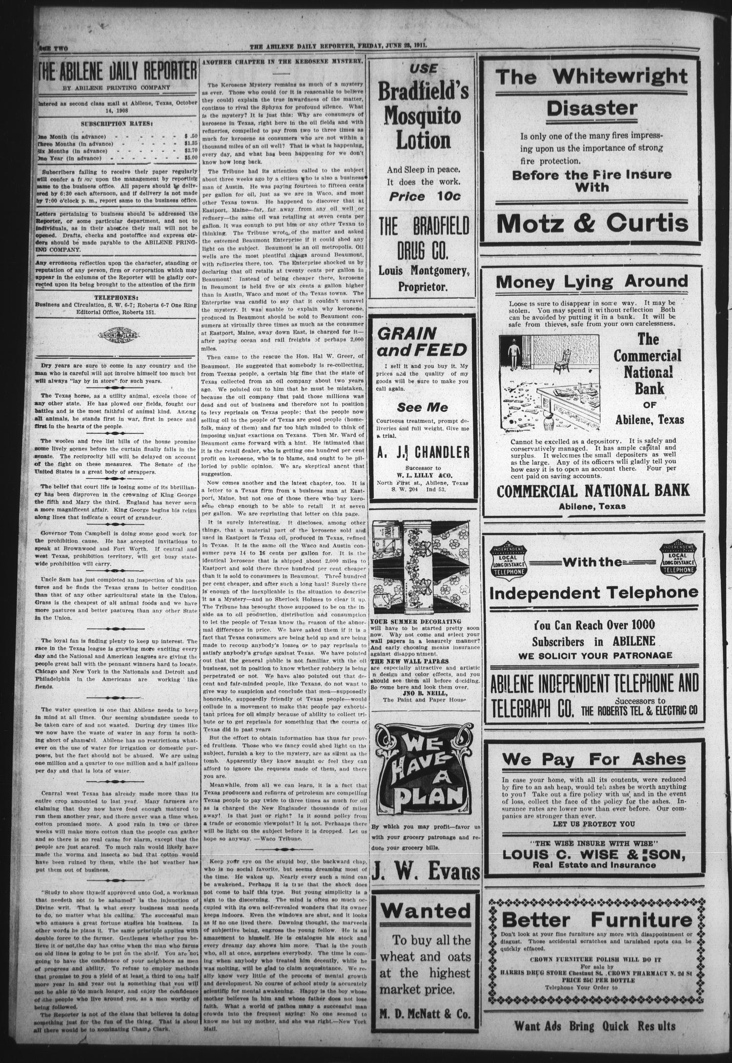 Abilene Daily Reporter (Abilene, Tex.), Vol. 15, No. 249, Ed. 1 Friday, June 23, 1911
                                                
                                                    [Sequence #]: 2 of 8
                                                
