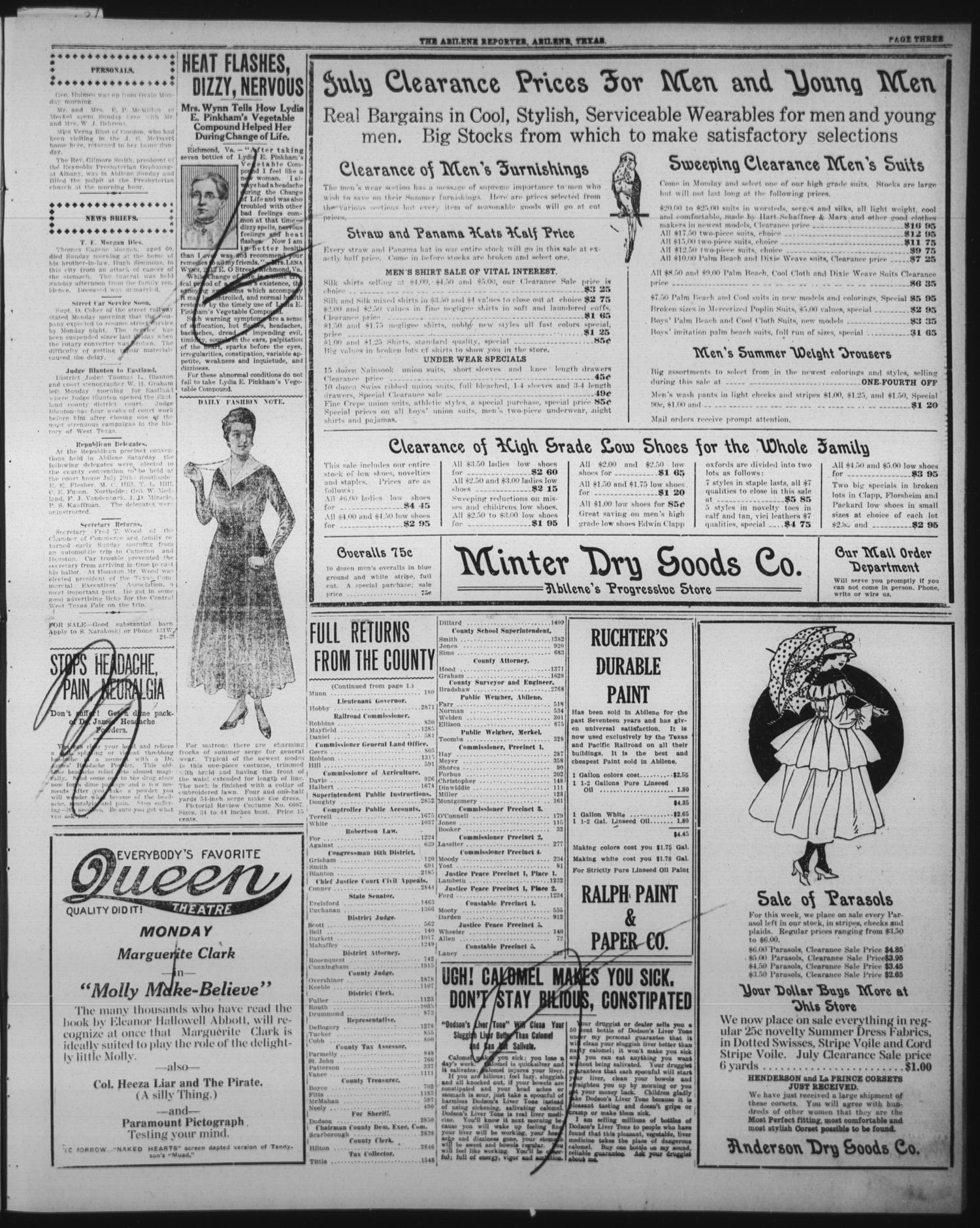 The Abilene Daily Reporter (Abilene, Tex.), Vol. 20, No. 109, Ed. 1 Monday, July 24, 1916
                                                
                                                    [Sequence #]: 3 of 8
                                                