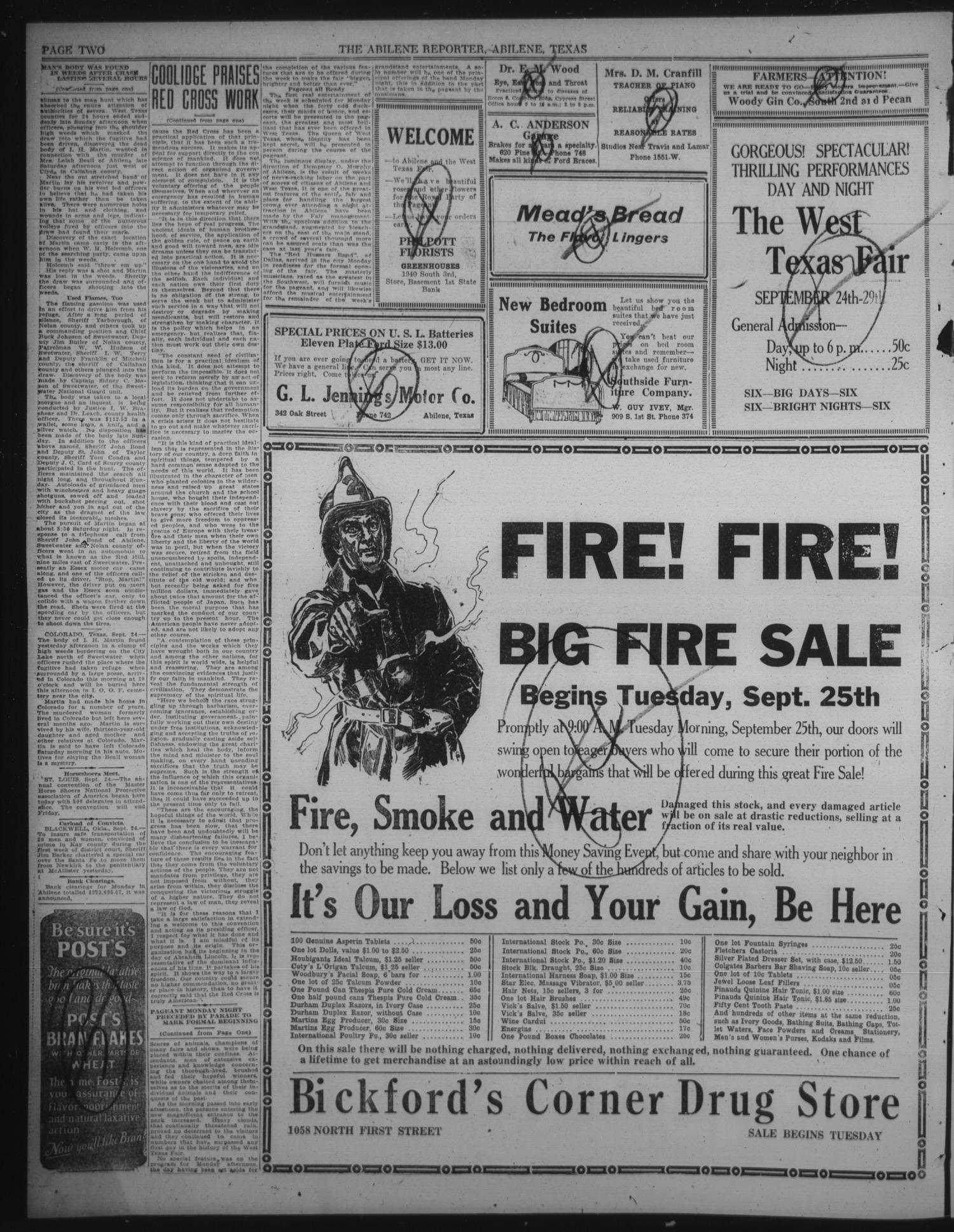 The Abilene Daily Reporter (Abilene, Tex.), Vol. 25, No. 121, Ed. 1 Monday, September 24, 1923
                                                
                                                    [Sequence #]: 2 of 8
                                                