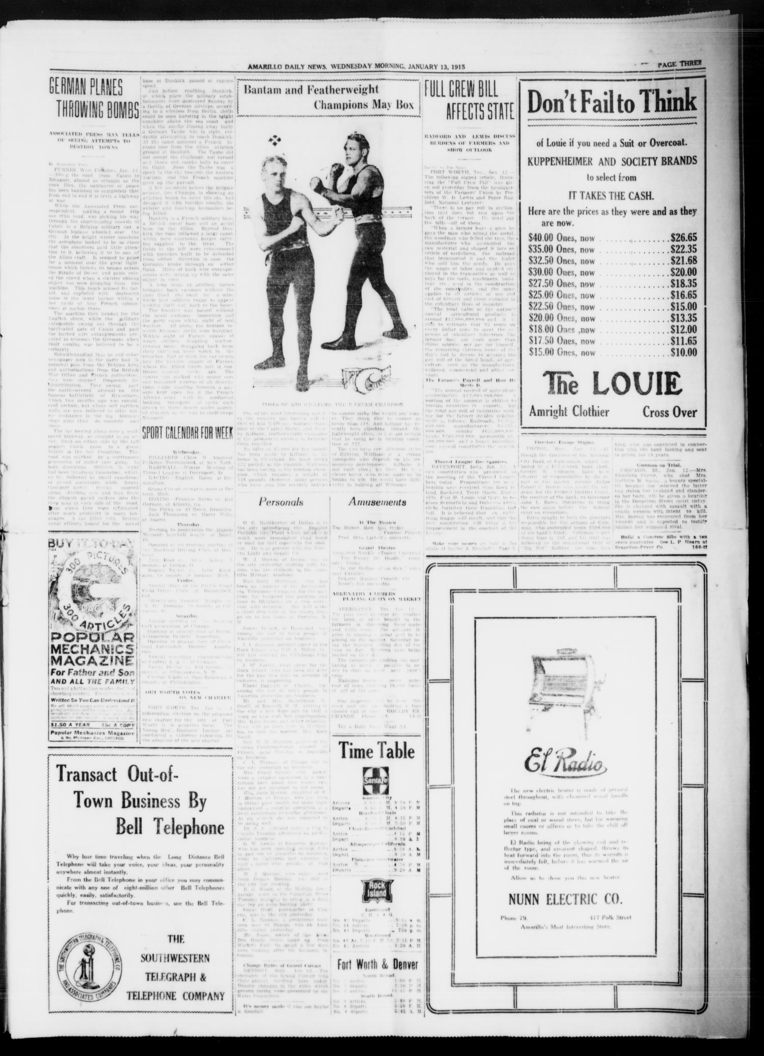 Amarillo Daily News (Amarillo, Tex.), Vol. 6, No. 61, Ed. 1 Wednesday, January 13, 1915
                                                
                                                    [Sequence #]: 3 of 8
                                                