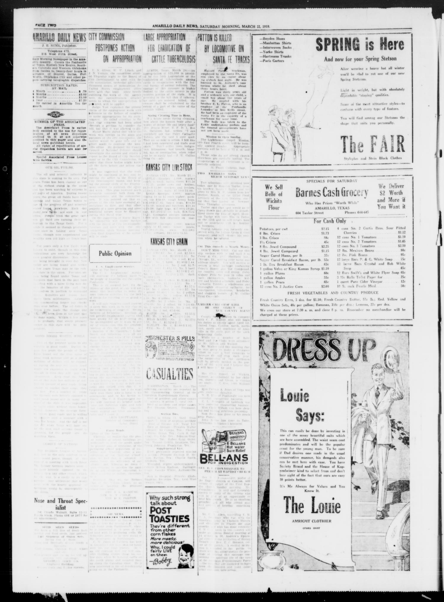 Amarillo Daily News (Amarillo, Tex.), Vol. 10, No. 120, Ed. 1 Saturday, March 22, 1919
                                                
                                                    [Sequence #]: 2 of 8
                                                