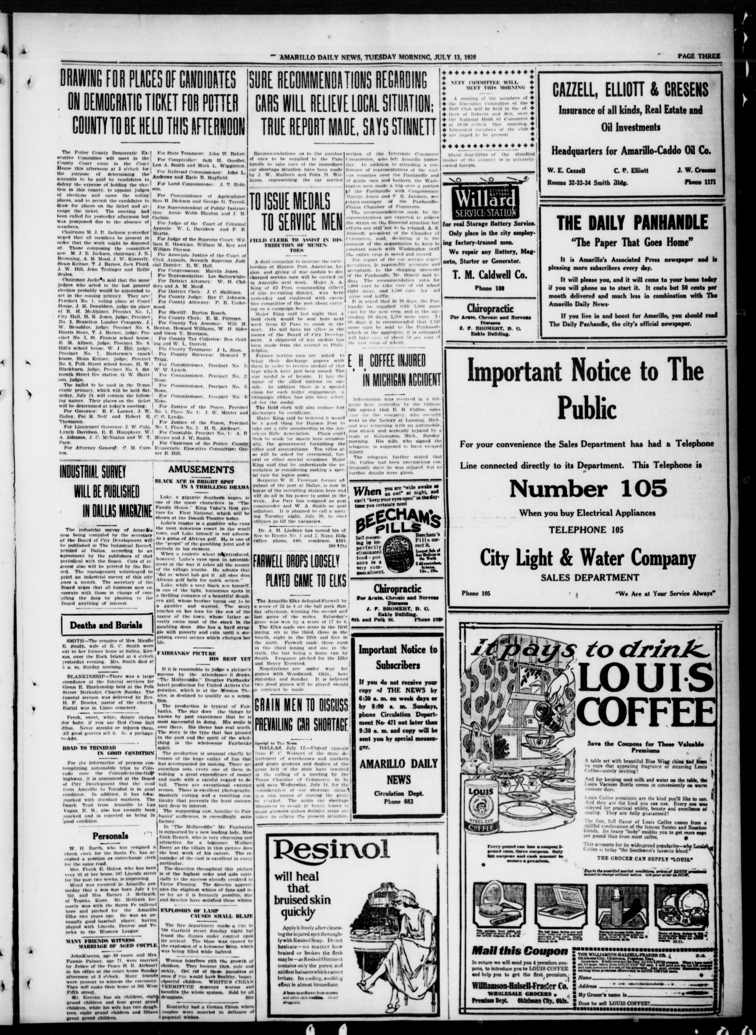 Amarillo Daily News (Amarillo, Tex.), Vol. 11, No. 217, Ed. 1 Tuesday, July 13, 1920
                                                
                                                    [Sequence #]: 3 of 10
                                                