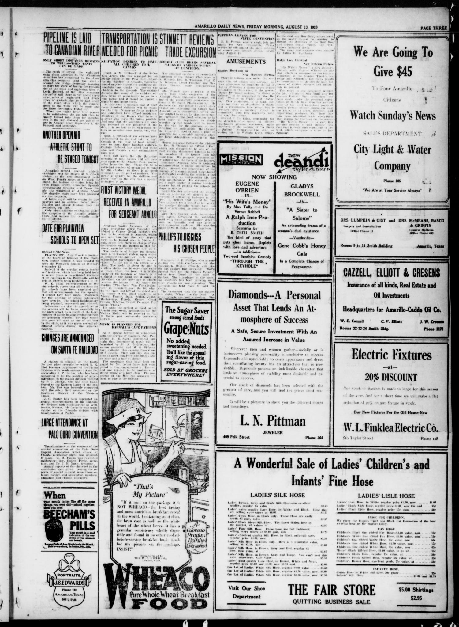 Amarillo Daily News (Amarillo, Tex.), Vol. 11, No. 244, Ed. 1 Friday, August 13, 1920
                                                
                                                    [Sequence #]: 3 of 8
                                                