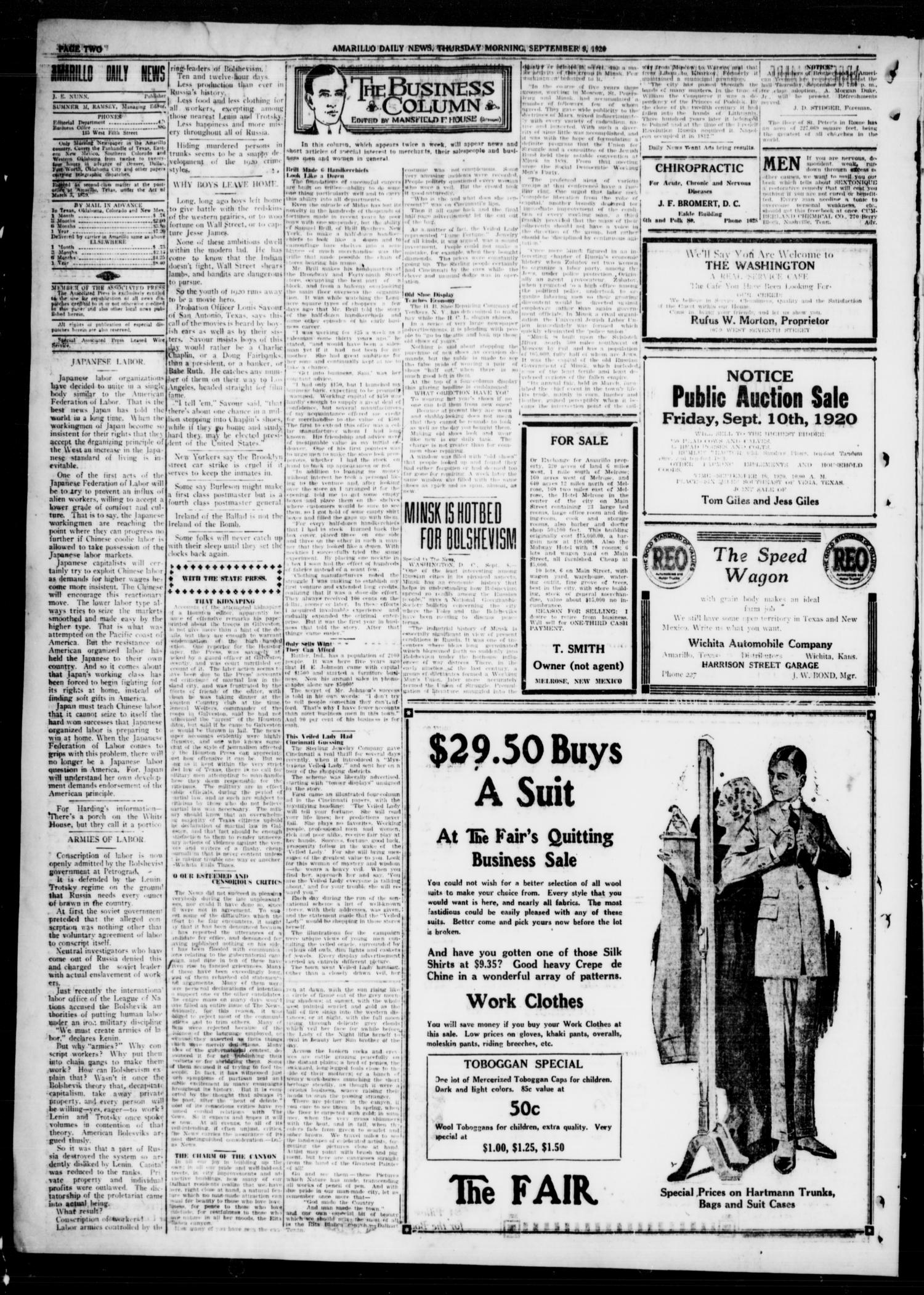 Amarillo Daily News (Amarillo, Tex.), Vol. 11, No. 267, Ed. 1 Thursday, September 9, 1920
                                                
                                                    [Sequence #]: 2 of 8
                                                