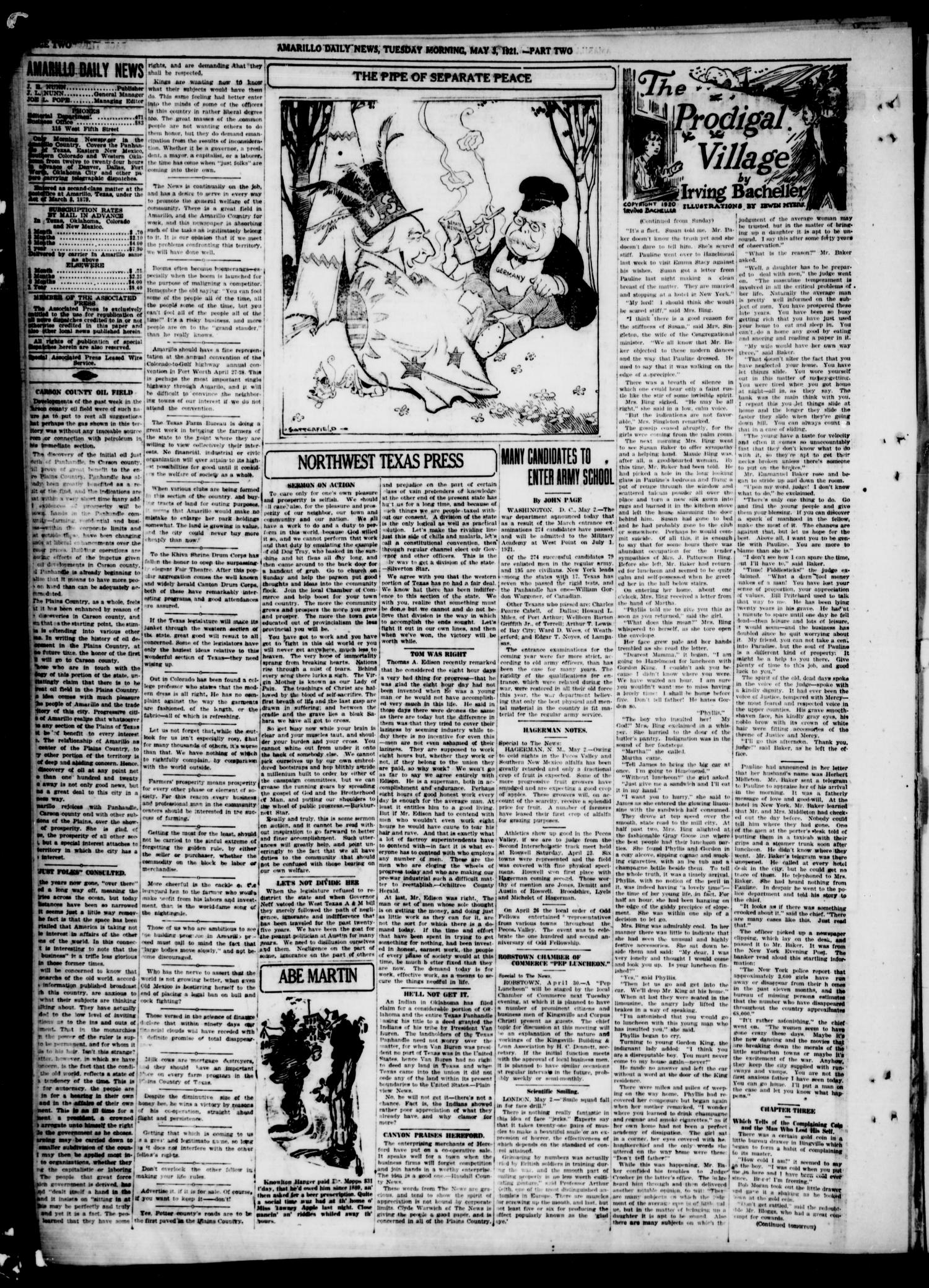 Amarillo Daily News (Amarillo, Tex.), Ed. 1 Tuesday, May 3, 1921
                                                
                                                    [Sequence #]: 2 of 6
                                                