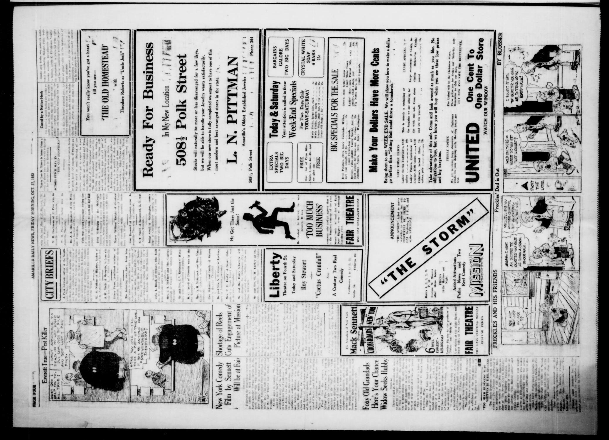 Amarillo Daily News (Amarillo, Tex.), Vol. 13, No. 318, Ed. 1 Friday, October 27, 1922
                                                
                                                    [Sequence #]: 4 of 10
                                                
