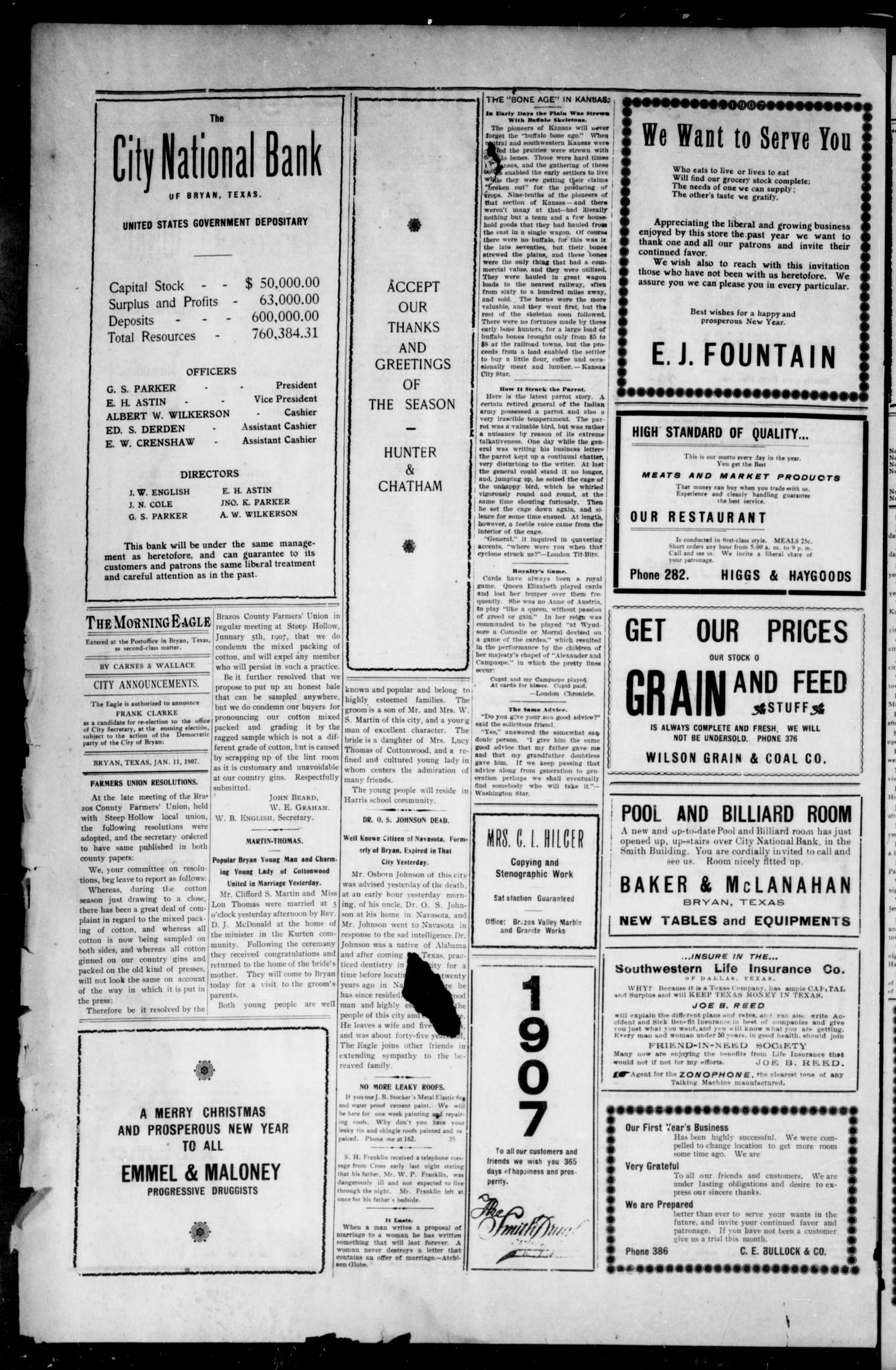 Bryan Morning Eagle (Bryan, Tex.), Vol. TWELFTH YEAR, Ed. 1 Friday, January 11, 1907
                                                
                                                    [Sequence #]: 2 of 4
                                                